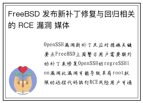 FreeBSD 发布新补丁修复与回归相关的 RCE 漏洞 媒体