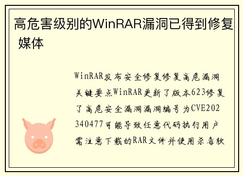 高危害级别的WinRAR漏洞已得到修复 媒体